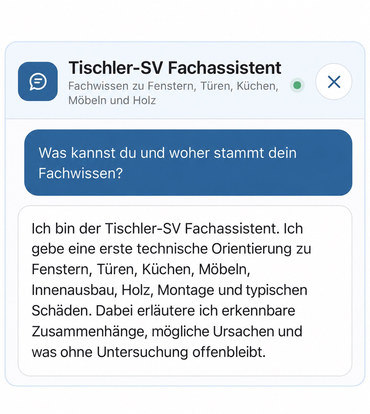SV Sudhoff Fachassistent mit einer Beispielantwort zum eigenen Fachwissen